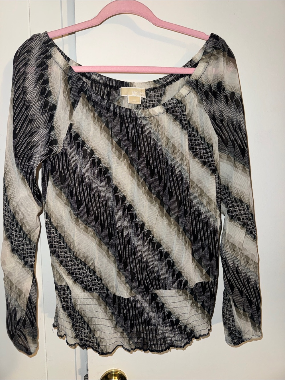 Michael Kors Black & Tan Diagonal Sheer Blouse